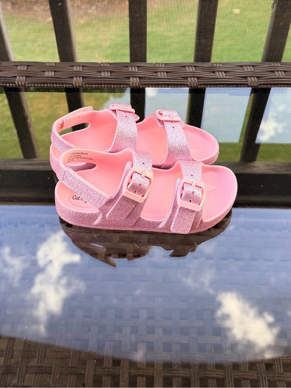 Cat and Jack Kids Pink Glitter Buckle Sandals Size 11